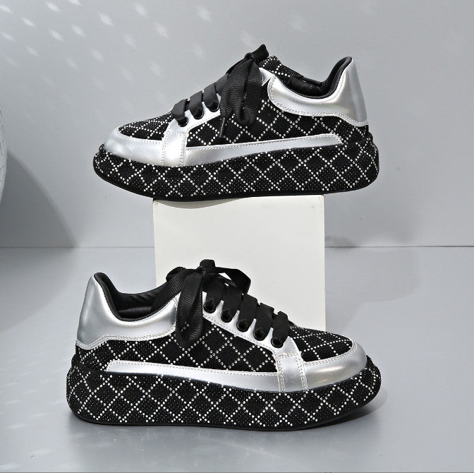 Autumn Water Diamond Thick Bottom sneakers Shining Crystal Sports Shoes Luxury Designer Shoes Trendy Casual Flat Shoes High quality sequined casual shoes