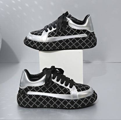 Autumn Water Diamond Thick Bottom sneakers Shining Crystal Sports Shoes Luxury Designer Shoes Trendy Casual Flat Shoes High quality sequined casual shoes