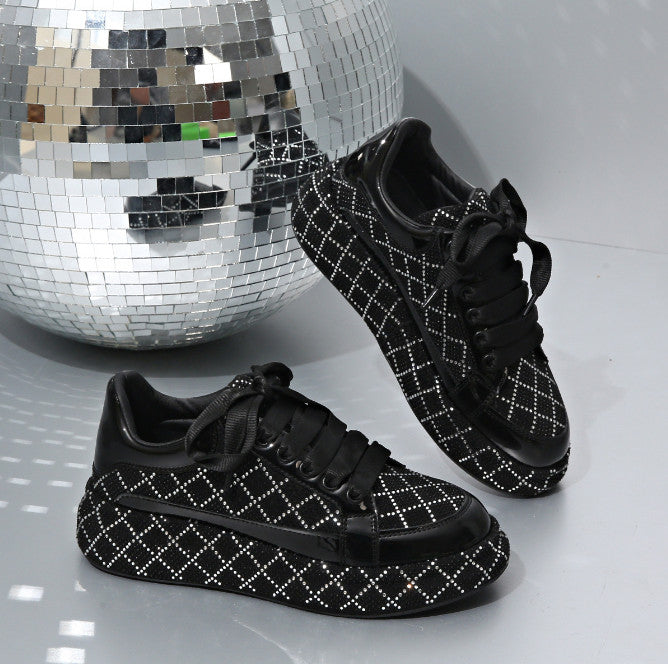 Autumn Water Diamond Thick Bottom sneakers Shining Crystal Sports Shoes Luxury Designer Shoes Trendy Casual Flat Shoes High quality sequined casual shoes