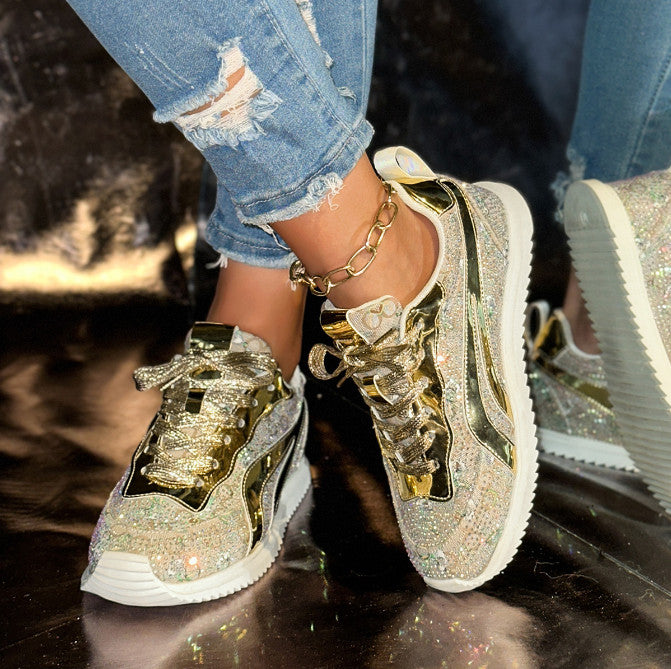 Full Diamond Thick Bottom Designer Casual Shoes sneakers with Lace up Women's Fashion Sports Shoes Pink Printed Women's Luxury Flat Shoes High Quality