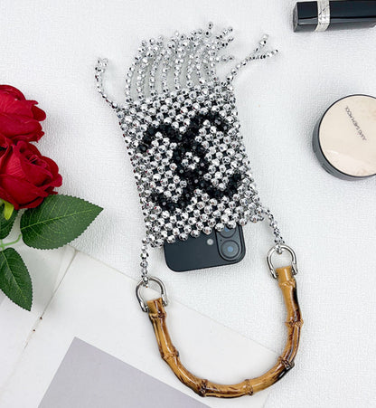Hand-Beaded Women Evening Bag Fashion Letter Top-handle Bag | Mini Versatile Pouch for Lipstick & Phone