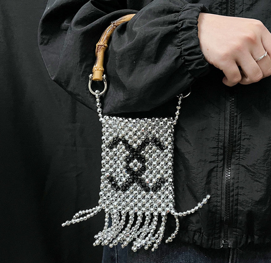 Hand-Beaded Women Evening Bag Fashion Letter Top-handle Bag | Mini Versatile Pouch for Lipstick & Phone