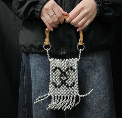 Hand-Beaded Women Evening Bag Fashion Letter Top-handle Bag | Mini Versatile Pouch for Lipstick & Phone