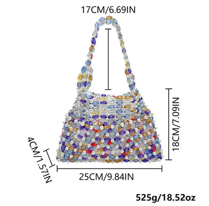 Handwoven Colorful Beaded Evening Bag for Women | Iridescent Bead Top-handle Clutch Handbag