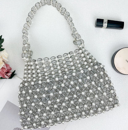 Handwoven Colorful Beaded Evening Bag for Women | Iridescent Bead Top-handle Clutch Handbag