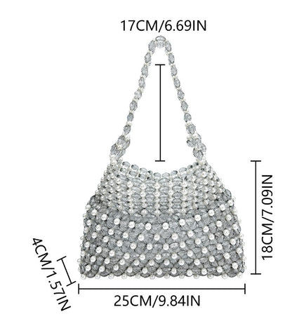 Handwoven Colorful Beaded Evening Bag for Women | Iridescent Bead Top-handle Clutch Handbag