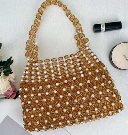 Handwoven Colorful Beaded Evening Bag for Women | Iridescent Bead Top-handle Clutch Handbag