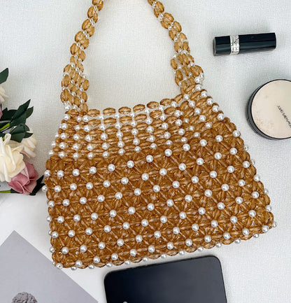 Handwoven Colorful Beaded Evening Bag for Women | Iridescent Bead Top-handle Clutch Handbag