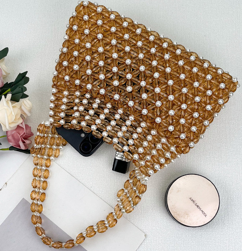 Handwoven Colorful Beaded Evening Bag for Women | Iridescent Bead Top-handle Clutch Handbag