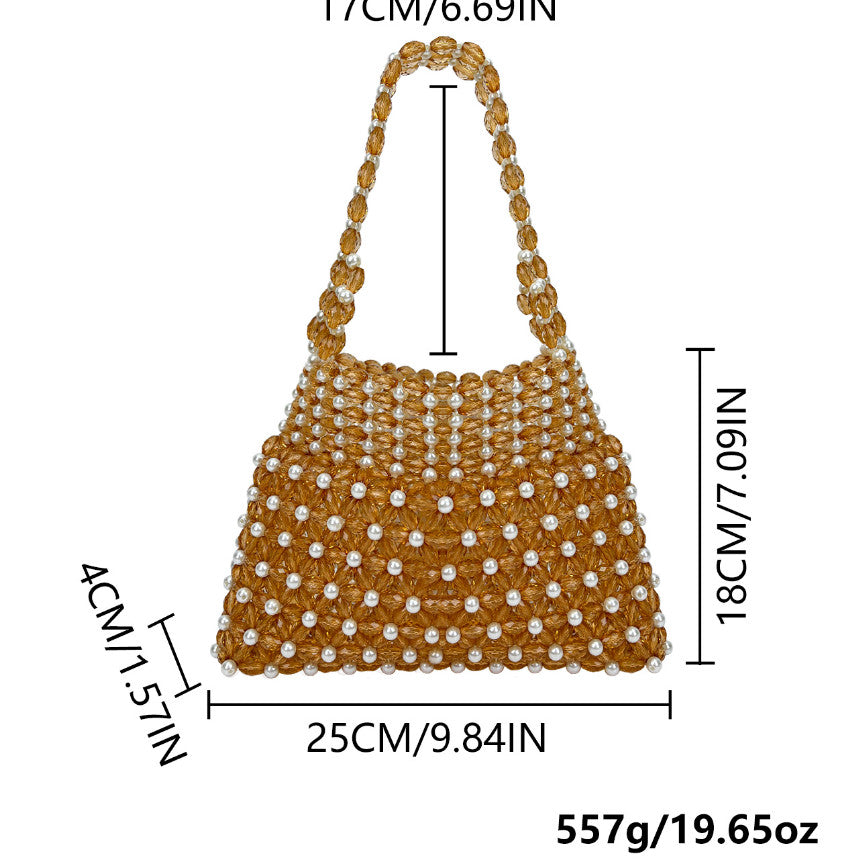 Handwoven Colorful Beaded Evening Bag for Women | Iridescent Bead Top-handle Clutch Handbag