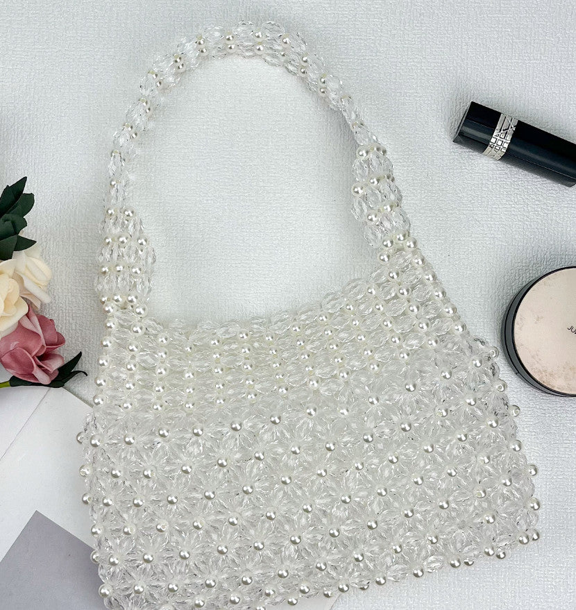 Handwoven Colorful Beaded Evening Bag for Women | Iridescent Bead Top-handle Clutch Handbag