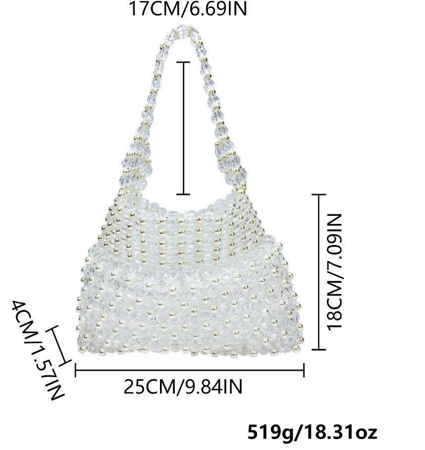 Handwoven Colorful Beaded Evening Bag for Women | Iridescent Bead Top-handle Clutch Handbag