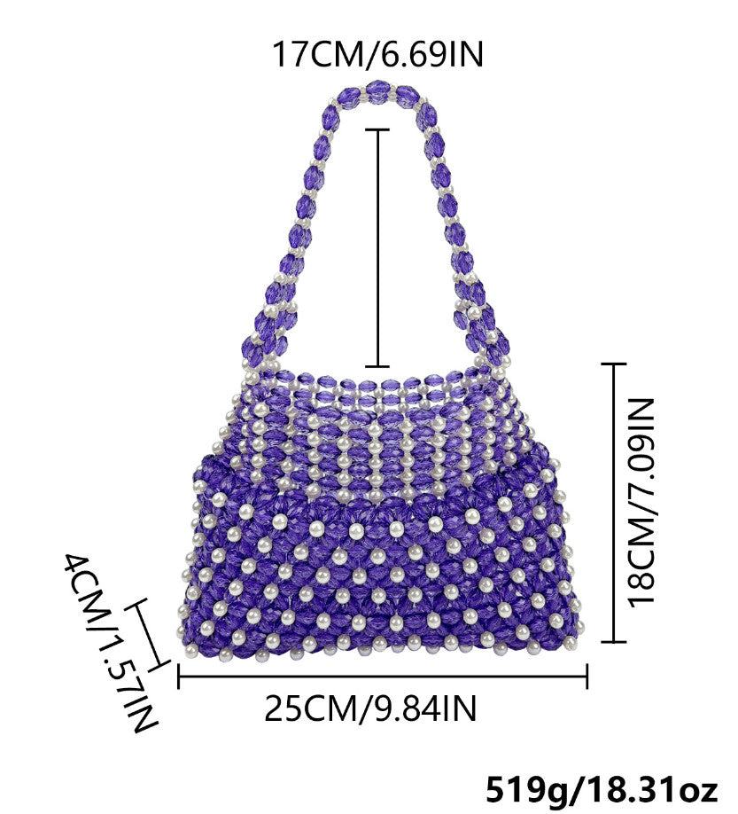 Handwoven Colorful Beaded Evening Bag for Women | Iridescent Bead Top-handle Clutch Handbag