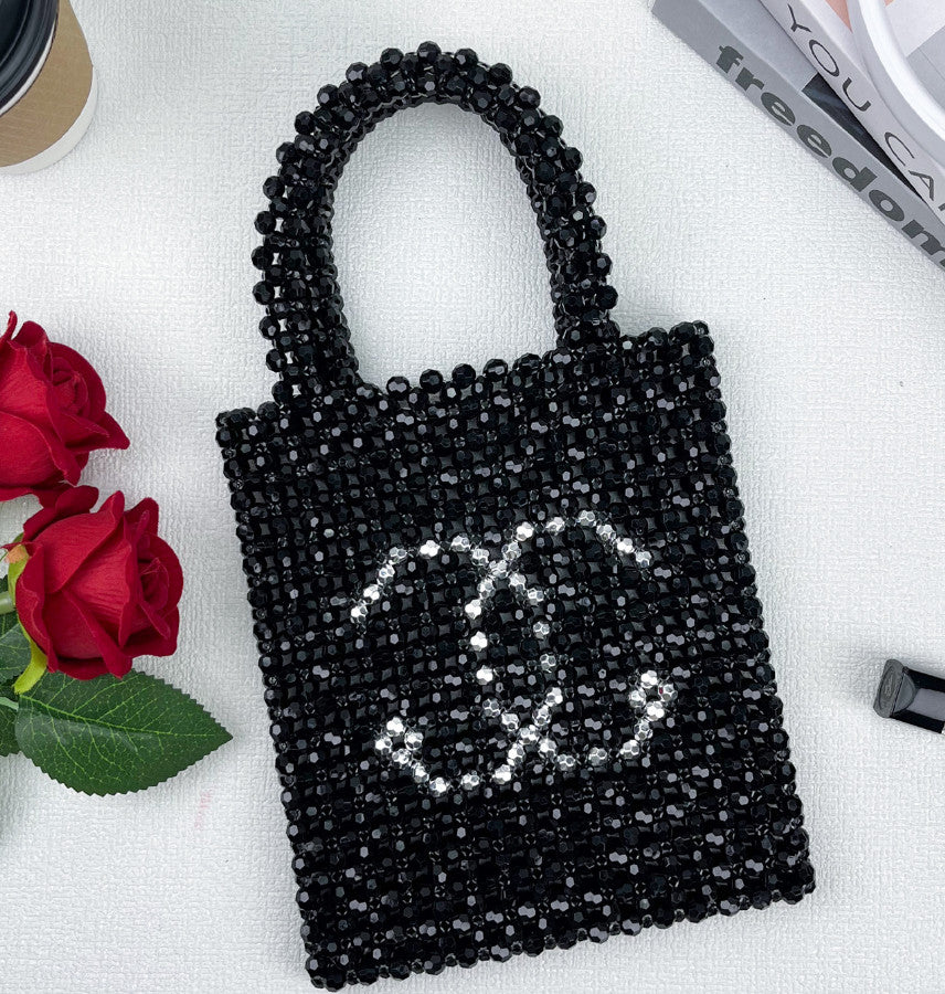 Women's Evening Bag Pearl Handbag Leather Top Handle Purse with Chain for Party Wedding Prom Lipstick & Phone Pouch