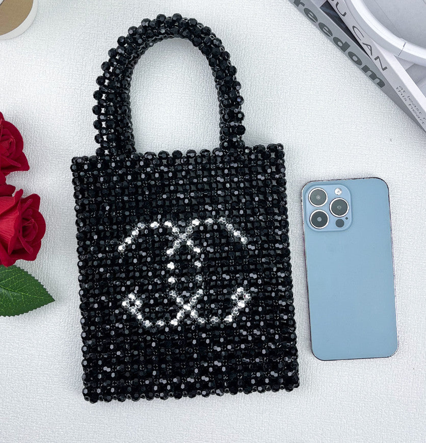 Women's Evening Bag Pearl Handbag Leather Top Handle Purse with Chain for Party Wedding Prom Lipstick & Phone Pouch