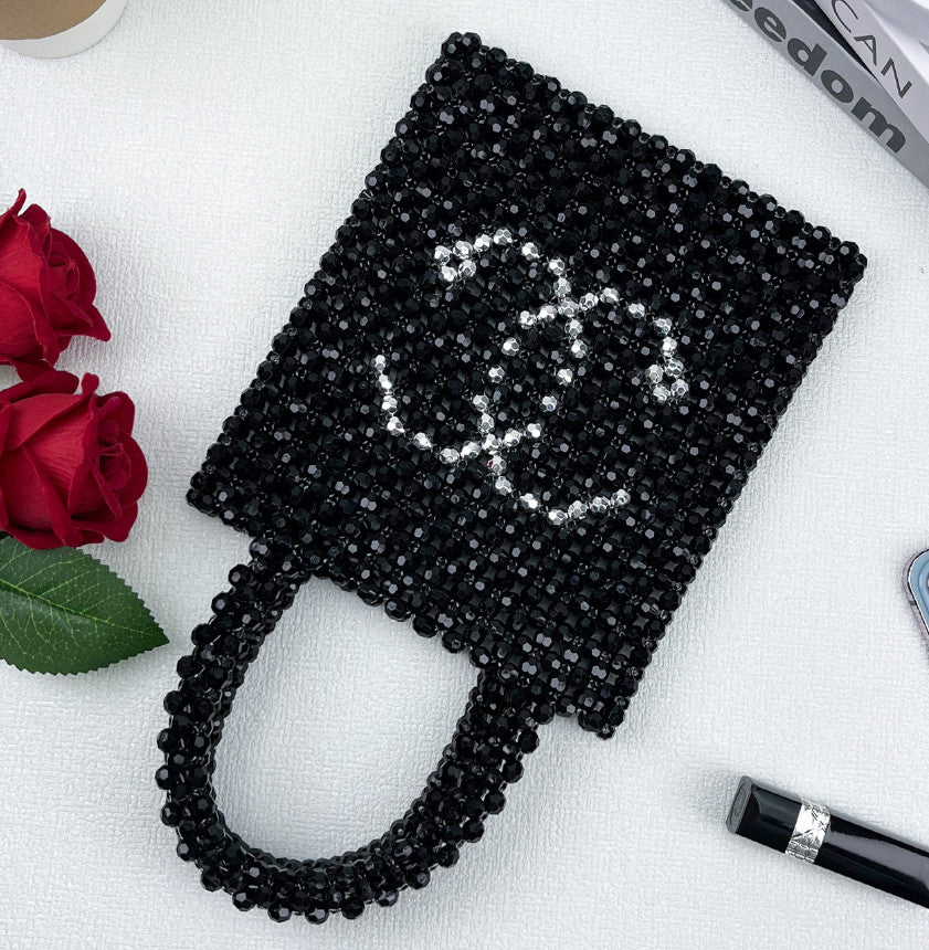 Women's Evening Bag Pearl Handbag Leather Top Handle Purse with Chain for Party Wedding Prom Lipstick & Phone Pouch