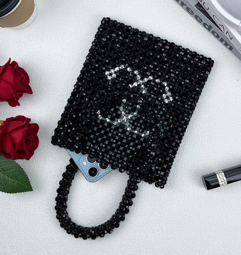 Women's Evening Bag Pearl Handbag Leather Top Handle Purse with Chain for Party Wedding Prom Lipstick & Phone Pouch