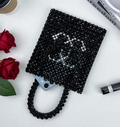 Women's Evening Bag Pearl Handbag Leather Top Handle Purse with Chain for Party Wedding Prom Lipstick & Phone Pouch