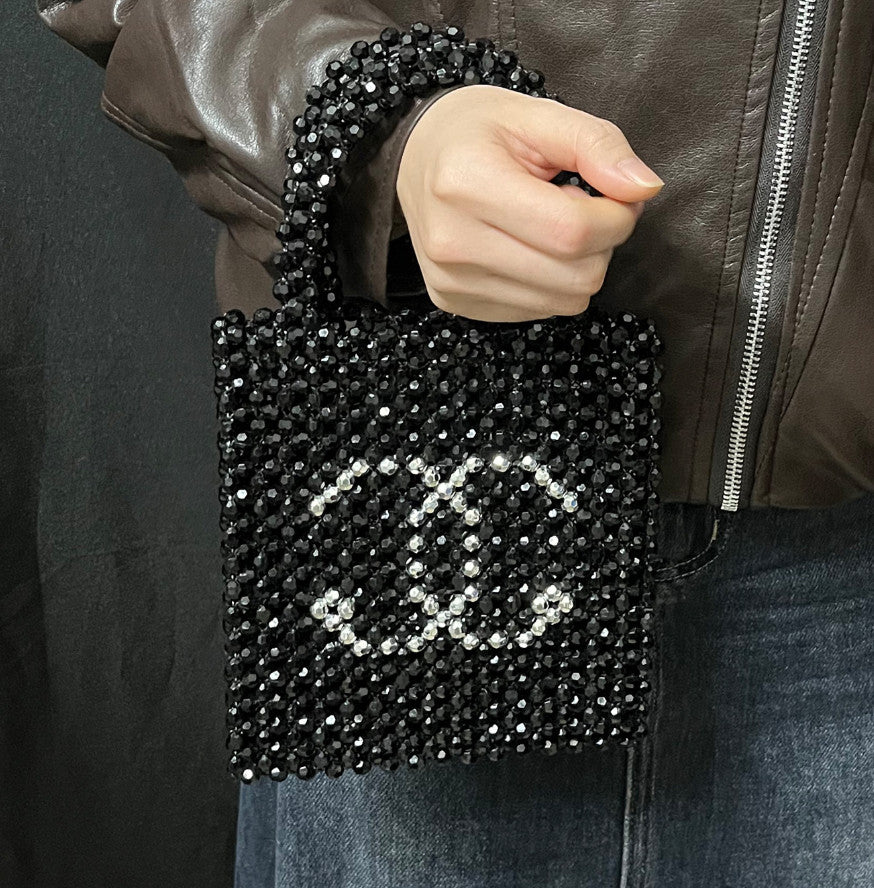 Women's Evening Bag Pearl Handbag Leather Top Handle Purse with Chain for Party Wedding Prom Lipstick & Phone Pouch