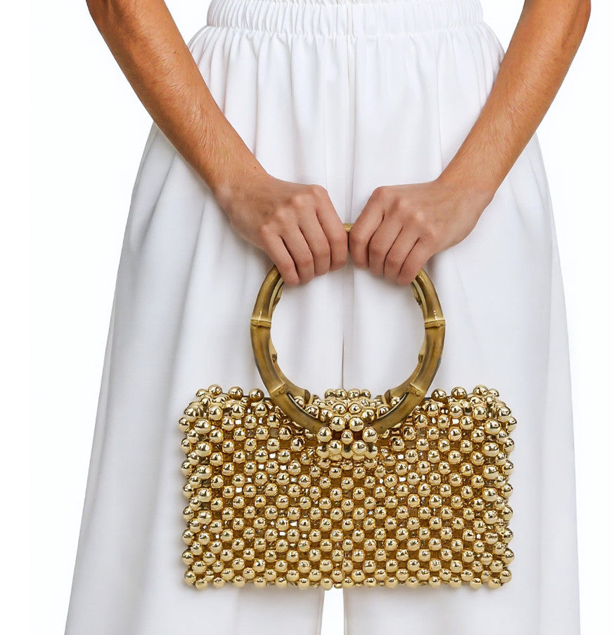 Rhinestone Clutch Purses for Women Evening Bag Pearl Handbag  Handle Purse with Bamboo Chain for Party Wedding Prom