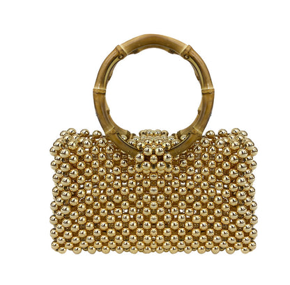 Rhinestone Clutch Purses for Women Evening Bag Pearl Handbag  Handle Purse with Bamboo Chain for Party Wedding Prom