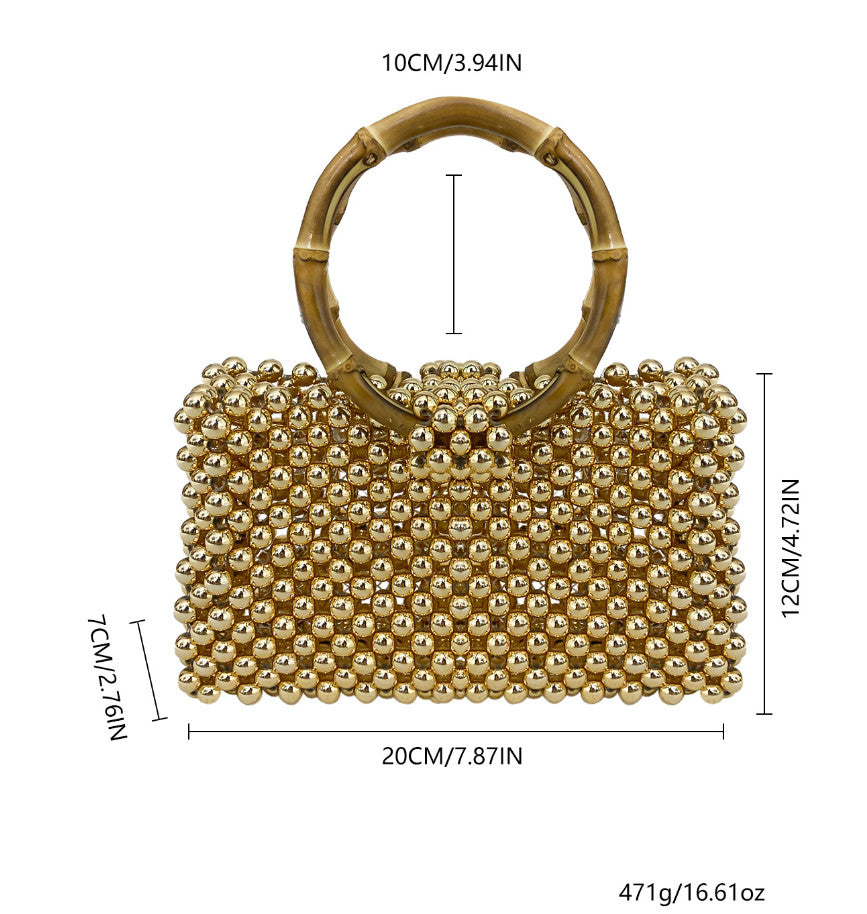 Rhinestone Clutch Purses for Women Evening Bag Pearl Handbag  Handle Purse with Bamboo Chain for Party Wedding Prom