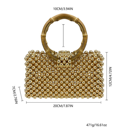 Rhinestone Clutch Purses for Women Evening Bag Pearl Handbag  Handle Purse with Bamboo Chain for Party Wedding Prom