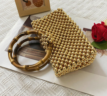 Rhinestone Clutch Purses for Women Evening Bag Pearl Handbag  Handle Purse with Bamboo Chain for Party Wedding Prom