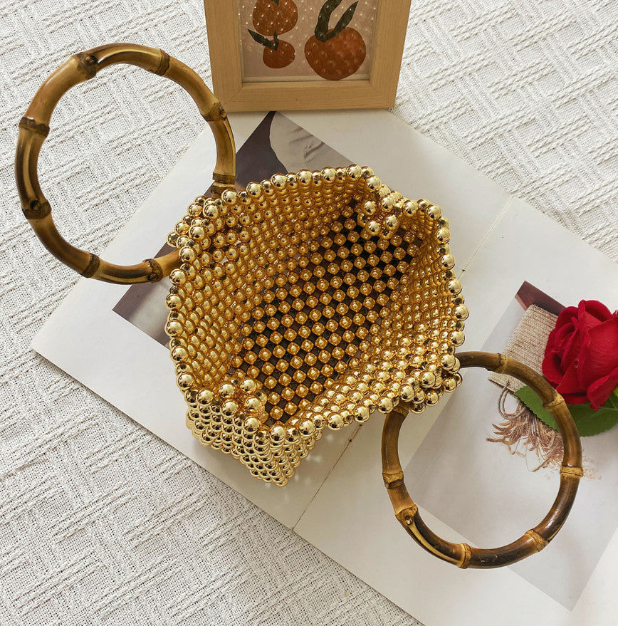 Rhinestone Clutch Purses for Women Evening Bag Pearl Handbag  Handle Purse with Bamboo Chain for Party Wedding Prom