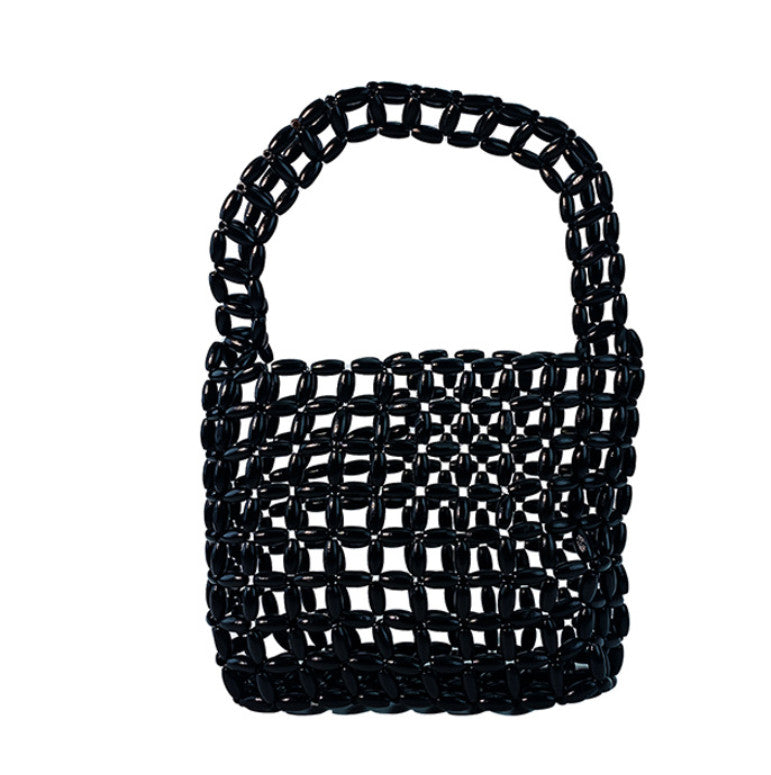 Handwoven Cobalt Blue Beaded Top-handle Tote | Lightweight Summer Beach Bag for Women