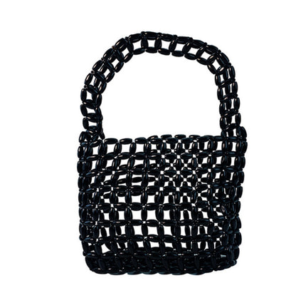 Handwoven Cobalt Blue Beaded Top-handle Tote | Lightweight Summer Beach Bag for Women