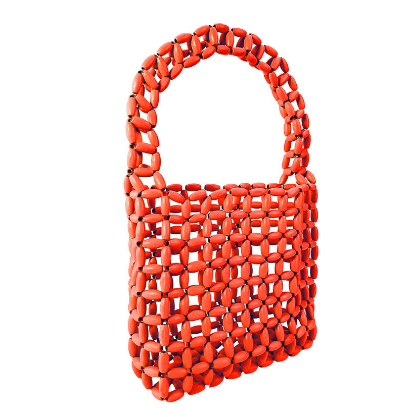 Handwoven Cobalt Blue Beaded Top-handle Tote | Lightweight Summer Beach Bag for Women
