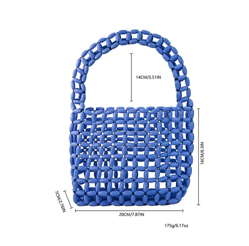 Handwoven Cobalt Blue Beaded Top-handle Tote | Lightweight Summer Beach Bag for Women