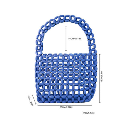 Handwoven Cobalt Blue Beaded Top-handle Tote | Lightweight Summer Beach Bag for Women