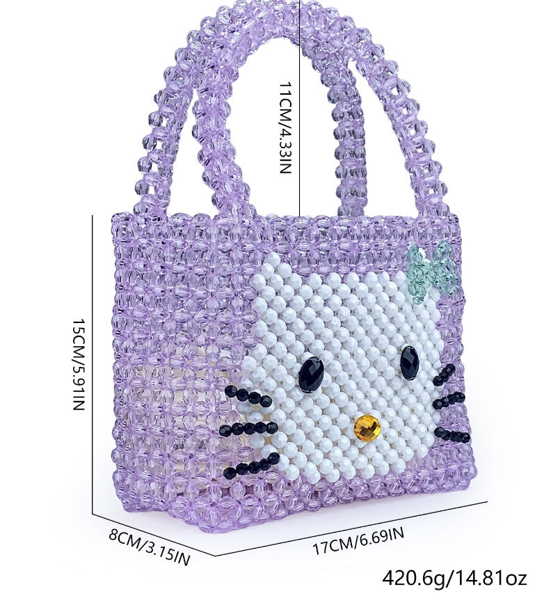 Women Beaded Handbags Elegant Handmade Weave Purse Crystal Pearl String Tote Bags for Banquet Wedding Cocktail