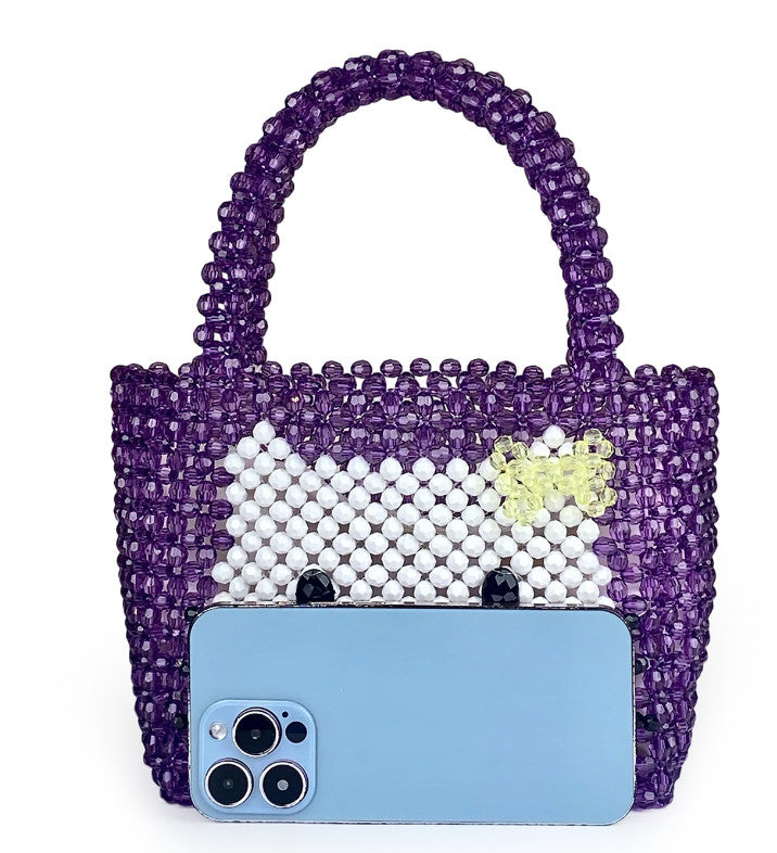 Women Beaded Handbags Elegant Handmade Weave Purse Crystal Pearl String Tote Bags for Banquet Wedding Cocktail