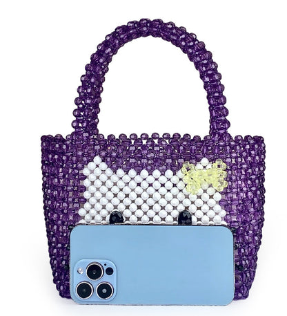 Women Beaded Handbags Elegant Handmade Weave Purse Crystal Pearl String Tote Bags for Banquet Wedding Cocktail