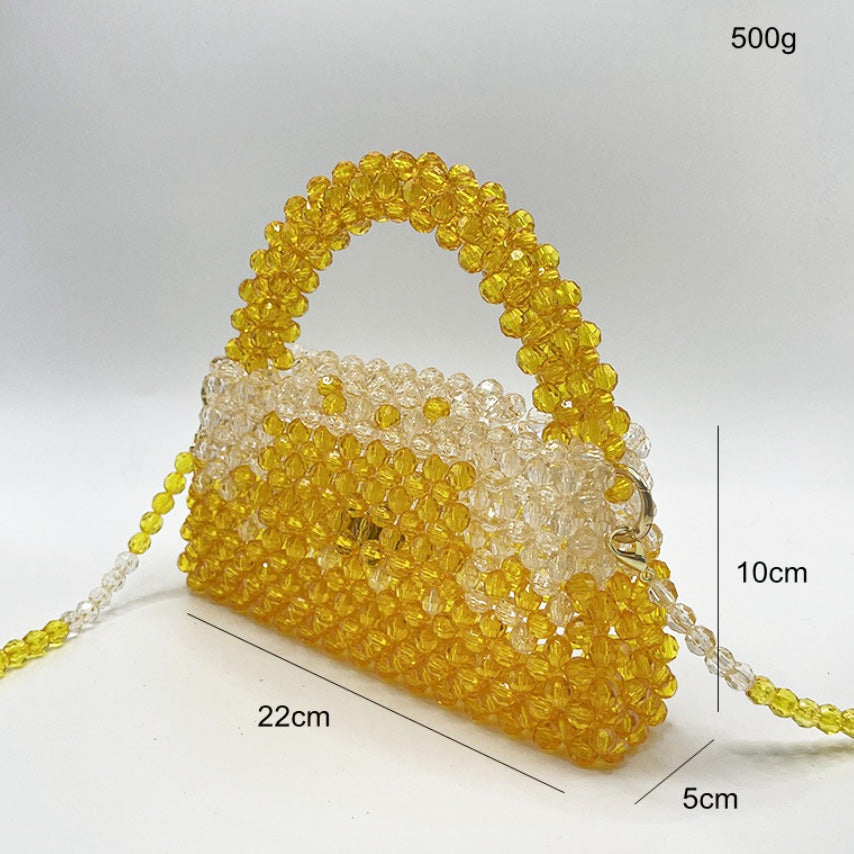 Designer Luxury Women's Evening Clutch, Handmade Gradient Yellow & Clear Beaded Bag, Crossbody Purse for Party Wedding