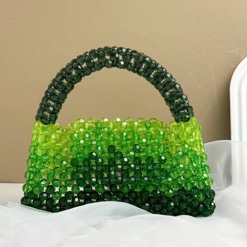 Designer Luxury Women's Evening Clutch, Handmade Gradient Yellow & Clear Beaded Bag, Crossbody Purse for Party Wedding
