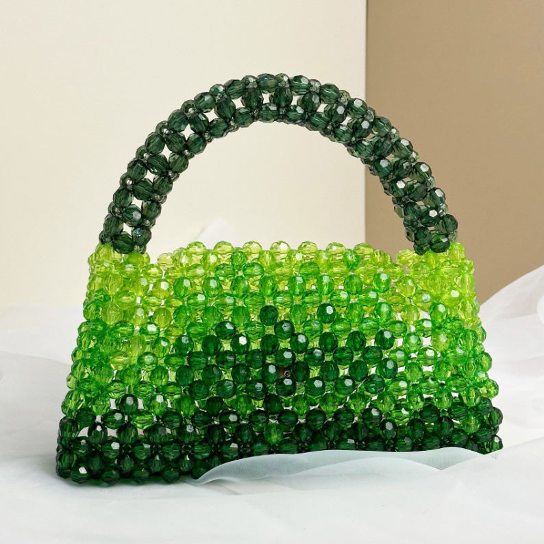Designer Luxury Women's Evening Clutch, Handmade Gradient Yellow & Clear Beaded Bag, Crossbody Purse for Party Wedding