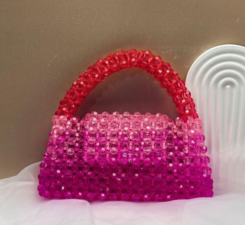 Designer Luxury Women's Evening Clutch, Handmade Gradient Yellow & Clear Beaded Bag, Crossbody Purse for Party Wedding