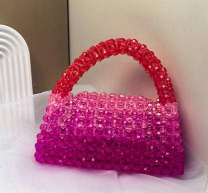 Designer Luxury Women's Evening Clutch, Handmade Gradient Yellow & Clear Beaded Bag, Crossbody Purse for Party Wedding