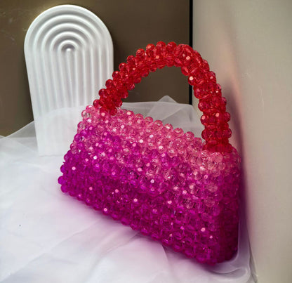 Designer Luxury Women's Evening Clutch, Handmade Gradient Yellow & Clear Beaded Bag, Crossbody Purse for Party Wedding