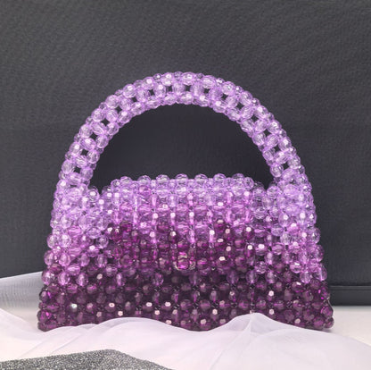 Designer Luxury Women's Evening Clutch, Handmade Gradient Yellow & Clear Beaded Bag, Crossbody Purse for Party Wedding