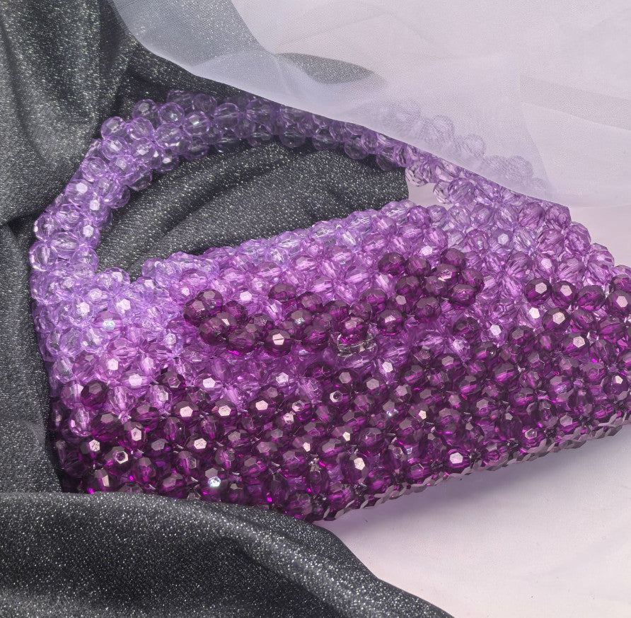 Designer Luxury Women's Evening Clutch, Handmade Gradient Yellow & Clear Beaded Bag, Crossbody Purse for Party Wedding