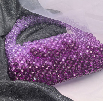 Designer Luxury Women's Evening Clutch, Handmade Gradient Yellow & Clear Beaded Bag, Crossbody Purse for Party Wedding