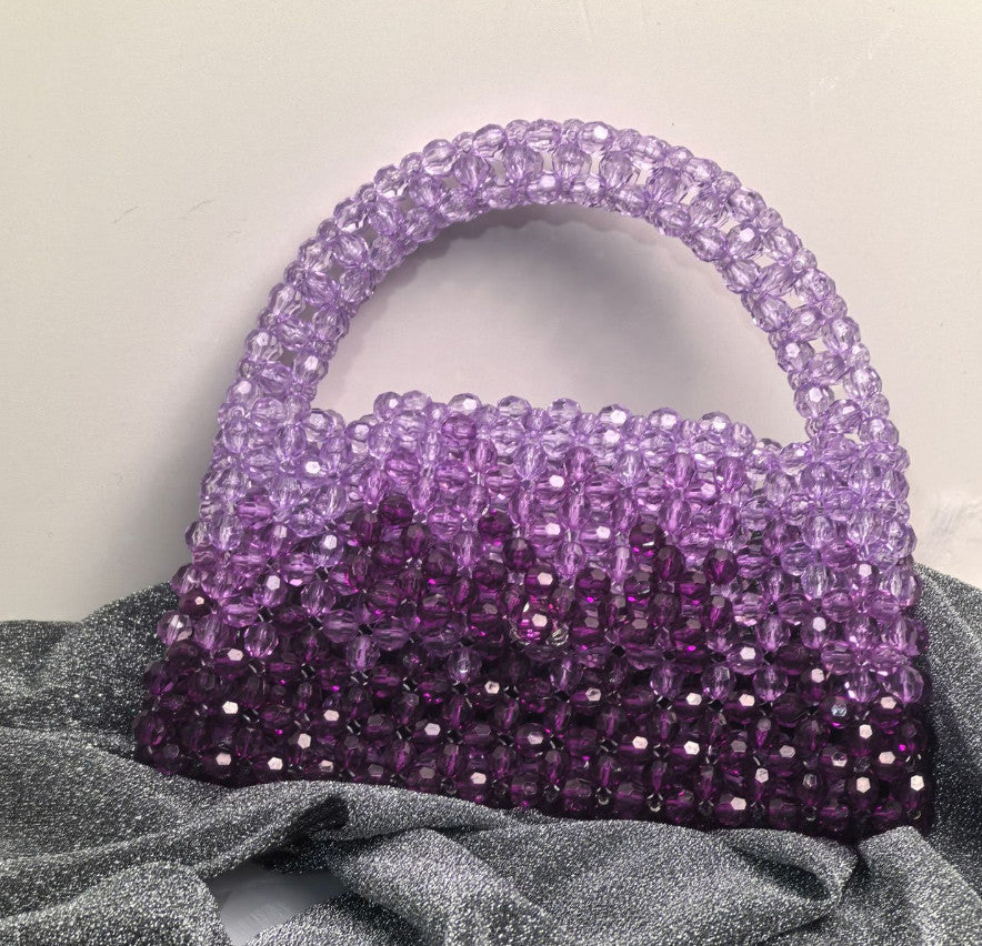 Designer Luxury Women's Evening Clutch, Handmade Gradient Yellow & Clear Beaded Bag, Crossbody Purse for Party Wedding