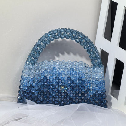 Designer Luxury Women's Evening Clutch, Handmade Gradient Yellow & Clear Beaded Bag, Crossbody Purse for Party Wedding