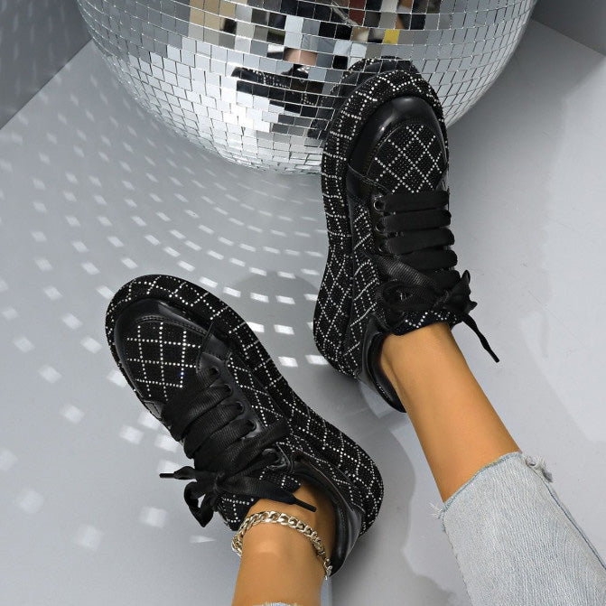 Autumn Water Diamond Thick Bottom sneakers Shining Crystal Sports Shoes Luxury Designer Shoes Trendy Casual Flat Shoes High quality sequined casual shoes