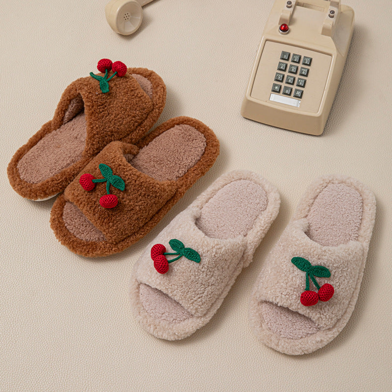 Wholesale fluffy cherry plush slippers for women